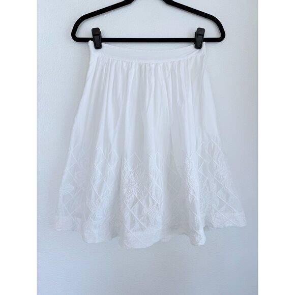 Anthropologie Floreat White Trilliums Embroidered Full Skirt in White Size 6 - Picture 4 of 10